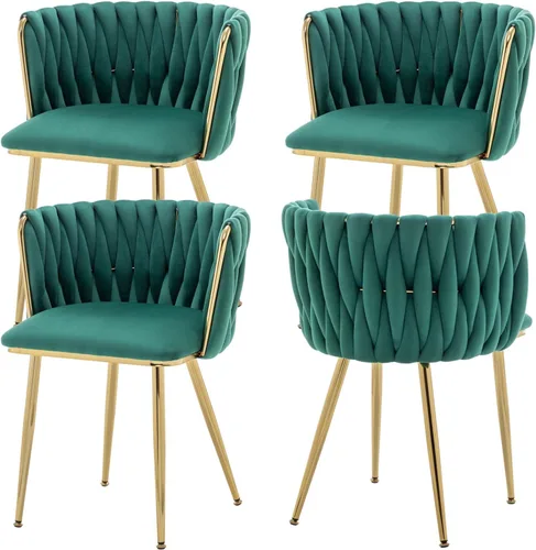 Miniatura 19 de ECHINGLE Juego de 2 sillas de comedor de terciopelo, modernas sillas de comedor tejidas tapizadas con patas de metal dorado, sillas decorativas