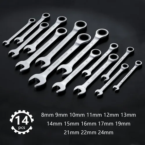 Miniatura 2 de Hantinstom Juego de 14 piezas de llaves – Llaves de trinquete versátiles para reparaciones automotrices eficientes - Juego de llaves combinadas