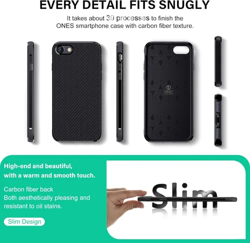 Miniatura 6 de ONES Funda delgada para iPhone SE3 SE2 SE / 8/7, patrón de fibra de carbono, funda protectora a prueba de golpes con diseño minimalista y prevención