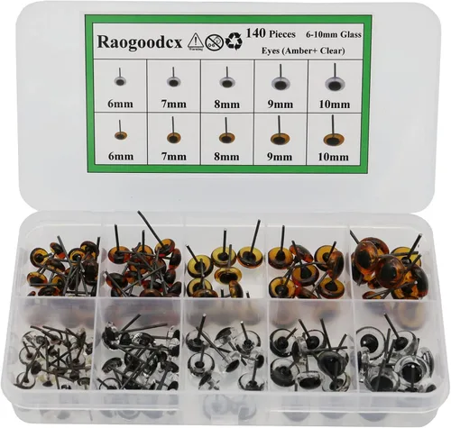 Miniatura 8 de 140pcs aguja fieltro ojos 0.236-0.394 in mini cristal ámbar con ojos negros kits para muñecos de peluche muñecas fieltro lana manualidades Ámbar
