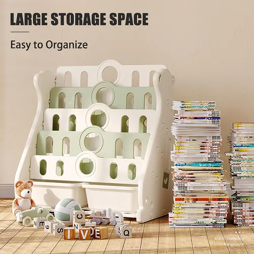 Miniatura 3 de Estantería infantil y almacenamiento de juguetes para niños pequeños, estantería blanca de 4 niveles para dormitorio/guardería/aula, estantería