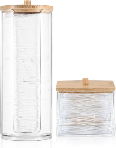 Miniatura 8 de 2 soportes Qtip, soportes dispensadores de bolas de algodón transparente, recipiente de maquillaje de hisopos de algodón, organizador de tarros