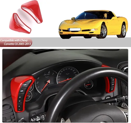 Miniatura 6 de Cubierta de botón de salpicadero Compatible con Chevy Corvette C6 2005-2013, marco de borde del velocímetro Cubierta de ribete de accesorios Rojo