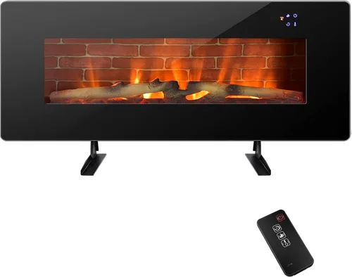 Tangkula Chimenea eléctrica de 42 pulgadas, calentador eléctrico independiente y montado en la pared, chimenea eléctrica de 1400 W con temporizador,