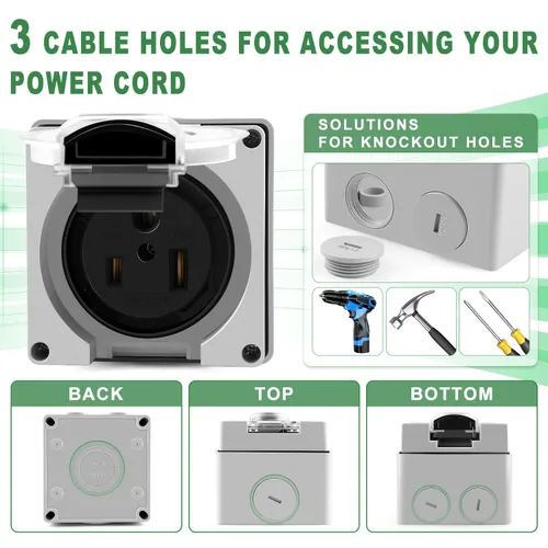 Miniatura 3 de Knoweasy Caja de toma de corriente de 50 amperios con receptáculo NEMA 5-50R, resistente a la intemperie y al polvo para vehículos recreativos