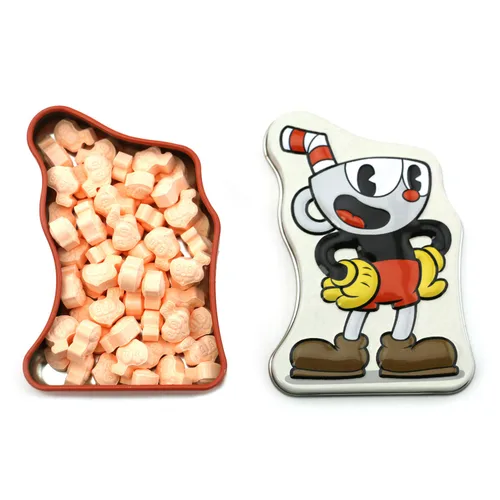 Miniatura 3 de CupHead Tin Candy Sours (paquete de 2) relleno de regalo sabor naranja con 2 calcomanías GosuToys