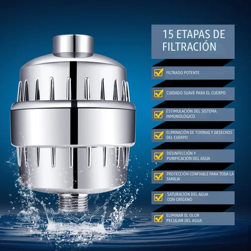 Miniatura 2 de FEELSO - Conjunto de cabezal de ducha y filtro de 15 etapas, alta presión, 5 ajustes de rociado, alcachofa de ducha con descalcificador de agua