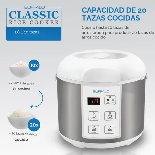 Miniatura 2 de Arrocera Clásica BUFFALO con Olla Interior de Acero Inoxidable Recubierto - Olla de Arroz Eléctrica para Arroz Blanco/Integral, Granos - Fácil