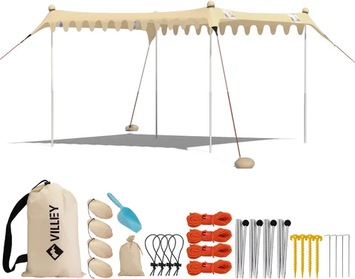 Miniatura 12 de Villey Tienda de campaña de playa con protección UPF50+, parasol portátil de 8 x 7 pies con 2 postes de estabilidad, 8 clavijas de tierra, 4 sacos