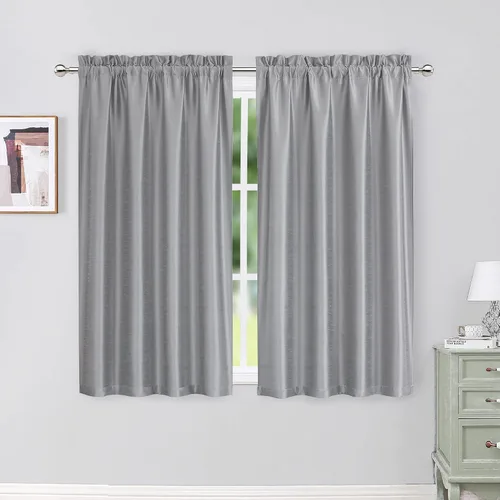 Miniatura 22 de Chyhomenyc Uptown - Cortinas negras de 24 pulgadas de largo, 2 paneles, cortinas cortas de seda sintética para oscurecer la habitación, cortinas