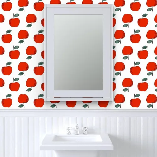 Miniatura 9 de Despegar y pegar papel tapiz muestra – Manzanas rojas niños dulces frutas frutas linda comida blanco verano otoño profesor papel pintado