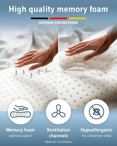 Miniatura 2 de Almohada para dormir boca abajo MIZAR, almohada ultra fina de 2.7 pulgadas diseñada en Alemania, almohada ergonómica con funda de almohada lavable