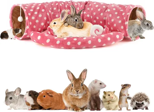 BWOGUE Cama Túnel para Conejos, Juguetes de Tubos Túnel Plegables 2 en 1 con Alfombrilla Removible y Escondite para Gatos, Gatitos, Conejos, Rosa