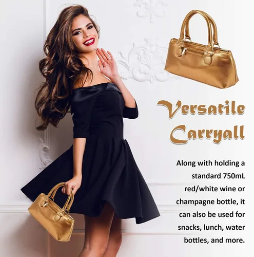 Miniatura 5 de Bolsa de mano de vino (aislamiento térmico) Bolsa de transporte para mujer Sostiene botellas rojas y blancas de 25.4 fl oz Moda de moda Incluye