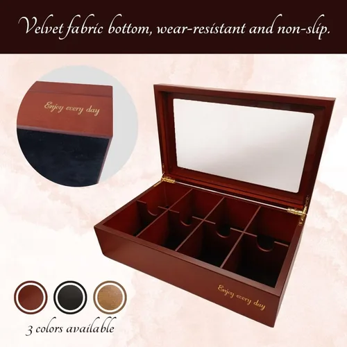 Miniatura 4 de BJOYFUL&LOVED BJL Organizador de bolsitas de té, caja de té de madera con 8 compartimentos, soporte de gran capacidad para almacenamiento, Negro