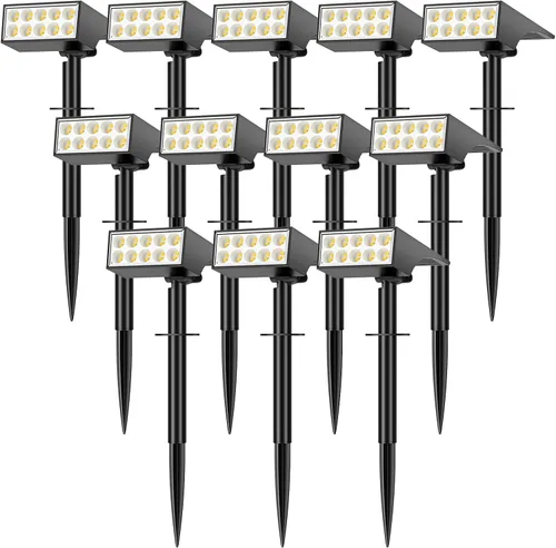 WENATY - Luces solares para exteriores impermeables IP65, [paquete de 12 unidades/4 modos] foco solar para exteriores, de crepúsculo a amanecer,