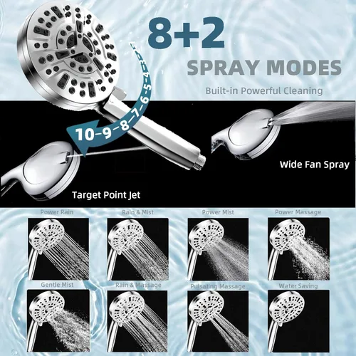 Miniatura 4 de Cabezal de ducha filtrado con mano, cabezal de ducha de alta presión con 10 modos de pulverización para agua dura con manguera de acero inoxidable