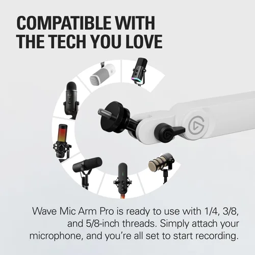 Miniatura 3 de Elgato Wave Mic Arm Pro - Brazo de micrófono de resorte de gas de perfil bajo giratorio 360°, funciona con micrófonos/Shure SM7B/HyperX