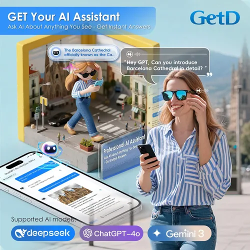 Miniatura 4 de Gafas inteligentes para hombres y mujeres, gafas inteligentes impulsadas por ChatGPT, traducción en tiempo real con IA en 145 idiomas, reproducción