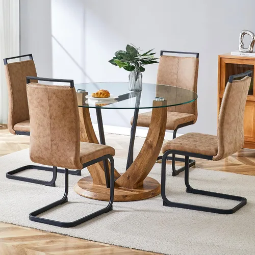 Miniatura 49 de Juego de mesa de comedor redonda para 4, mesa moderna de 48" con tapa de mármol sintético falso y pedestal brillante negro, juego de mesa de cocina