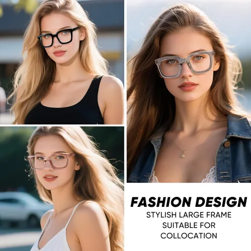 Miniatura 2 de FONHCOO Lentes de lectura para mujeres y hombres, bloqueo de luz azul, cuadrados, elegantes, para lectura de computadora con bisagra de resorte