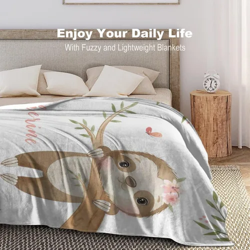 Miniatura 3 de Manta de bebé personalizada para niñas con nombre, manta de bebé personalizada con nombre de animales del bosque, manta de forro polar con nombre