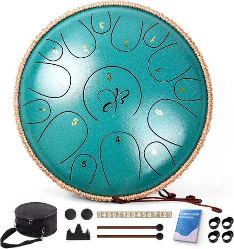 Miniatura 2 de Tambor de lengua de acero - 12 pulgadas 15 notas, tambores de lengua para niños y adultos, handpan de acero con mazos de tambor, hang drum con libro