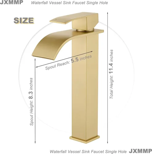 Miniatura 2 de Llave de fregadero, JXMMP llave de baño dorada cepillada con un solo agujero y manguera de suministro y desagüe desplegable, llave de cascada de una