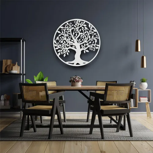 Miniatura 3 de DEKADRON Arte de pared de metal, árbol de la vida blanco, árbol genealógico de metal, silueta de pared de metal, decoración de pared de metal