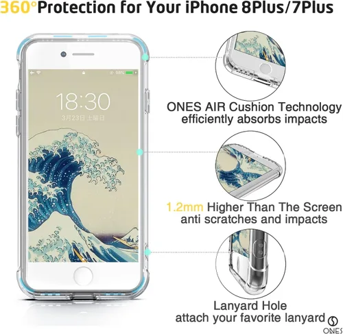 Miniatura 4 de ONES Funda transparente para iPhone 8 Plus/7 Plus, funda delgada de silicona TPU suave, funda protectora militar contra caídas para teléfono