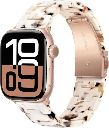 Miniatura 39 de V.R.HOPE Correa de Resina para Reloj Compatible con Apple Watch para Mujeres 38mm 40mm 41mm 42mm Oro Rosa Ligero Pulsera de Pulsera para iWatch Beige