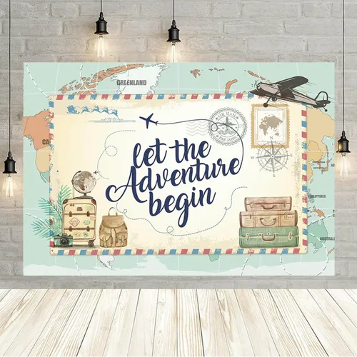 Miniatura 2 de Let The Adventure Begin - Telones de fondo fotográficos Adventure Awaits Baby Shower Decoración de fiesta de cumpleaños, 1er cumpleaños, fiesta