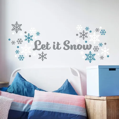 Paper Riot Co. Let It Snow Copos de nieve calcomanías de pared de Navidad para vacaciones, adhesivo extraíble para aula, habitación de niños,