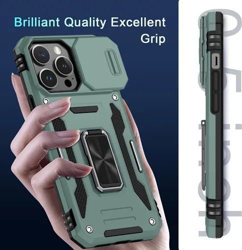 Miniatura 66 de DEERLAMN Funda para iPhone Xs Max con funda deslizante para cámara + protector de pantalla, soporte giratorio de anillo de grado militar a prueba