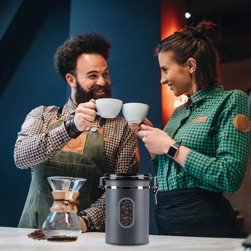 Miniatura 6 de Recipiente de café hermético de 60.9 fl oz con rastreador de fecha y ventana transparente, recipiente de café de 22.8 onzas líquidas con cuchara