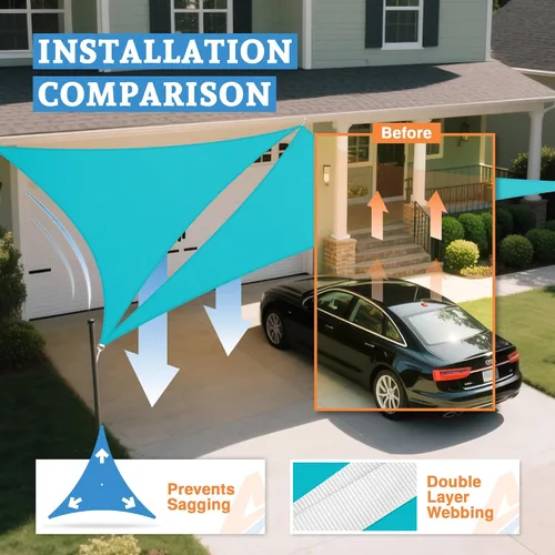 Miniatura 3 de Toldo tipo vela triangular de 5 x 5 x 7.1 pies, impermeable, resistente, bloqueo de luz solar para patio al aire libre, pérgola, jardín (turquesa)