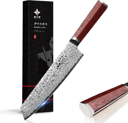 Miniatura 9 de Nakiri - Cuchillo de chef chino de acero de Damasco de 7 pulgadas, VG-10, 67 capas de acero de Damasco, picador profesional de verduras de Damasco