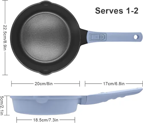 Miniatura 9 de 8 Inch Non Stick Frying Pan Skillet, Omelet Pan, Healthy Non Toxic Chef Pan, Egg Frying Pan with Detachable Handle for All Stoves Including