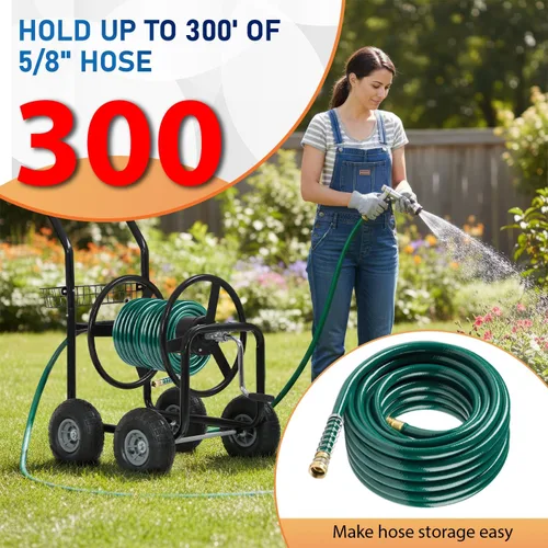 Miniatura 5 de FDW Carrito enrollador de manguera de jardín, carrito de manguera de agua con 4 ruedas, soporta hasta 300 pies de manguera de 5/8 pulgadas