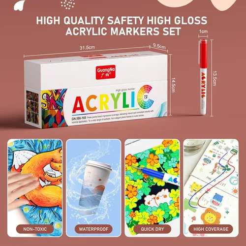 Miniatura 7 de DICEKOO Bolígrafos de gel acrílico para colorear 72 colores, punta fina de 0.039 in con control automático de tinta, 30% más de tinta, bolígrafos