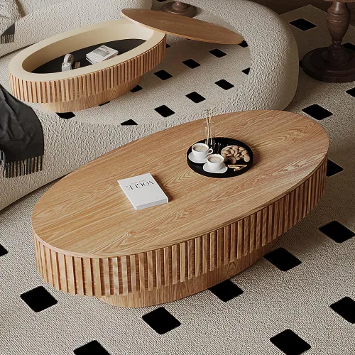 Miniatura 26 de Mesa de Centro Cuadrada de 35.43'' para Sala de Estar Mesa de Centro Acanalada Mesa Central Moderna con Pedestal para Apartamento Negro