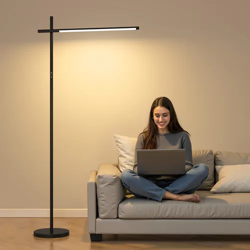 Miniatura 8 de Lámpara de Pie LED de Esquina, Cabezal Giratorio de 360°, Súper Brillante 1800LM Lámparas de Pie Minimalistas Regulables con Control Remoto, Negro