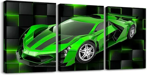 Miniatura 49 de Feelyou Cuadro azul de carreras para pared, 12 x 16 pulgadas, 3 piezas de autos deportivos de velocidad, lienzo para decoración de pared, diseño