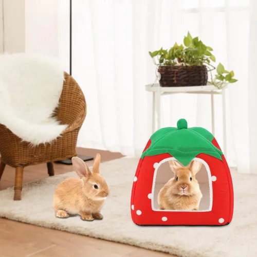 Miniatura 6 de BWOGUE Casa Cama para Conejillo de Indias Acogedora Cueva de Hámster Escondite Grande para Conejos Enanos Erizo Dragón Barbudo Nido de Invierno rojo