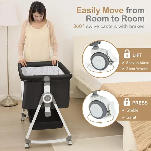 Miniatura 2 de Cuna para bebé, moisés junto a la cama, cuna de 4 en 1 con ruedas con cerradura, mosquitera, cuna portátil plegable ajustable para recién nacido