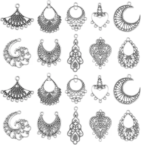 LiQunSweet 40 piezas de 10 estilos estilo vintage candelabros componentes conectores corazón luna lágrima dijes para bricolaje aretes suministros de
