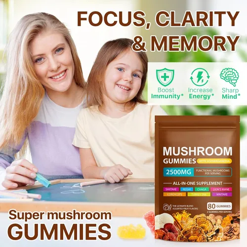 Miniatura 2 de Gomitas de hongos para adultos, suplemento de hongos 10x, energía, concentración, apoyo al estado de ánimo y cognitivo, vegano, inmunológico, apoyo