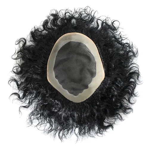 Miniatura 6 de LYRICAL Hair rizado ondulado Toupee para hombres negro cabello humano fino mono postizo poli piel NPU alrededor de sistemas de cabello reemplazos #