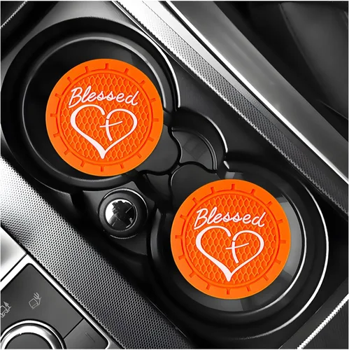 Miniatura 15 de KVAEY 2 PCS Posavasos para Portavasos de Coche, 2.76 Pulgadas Alfombrillas Antideslizantes para Bebidas del Vehículo con Linda Cruz Bendita