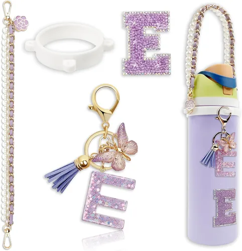 Miniatura 83 de Letter Handle Strap Accessories with Cute Initial Charm Compatible with Owala Water Bottle 24oz 32oz 40oz Owala Kids Púrpura